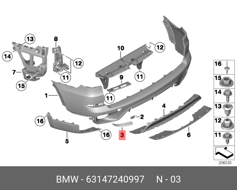 51112494194 bmw правая накладка на бампер передний e39 m - пакет купить по цене 