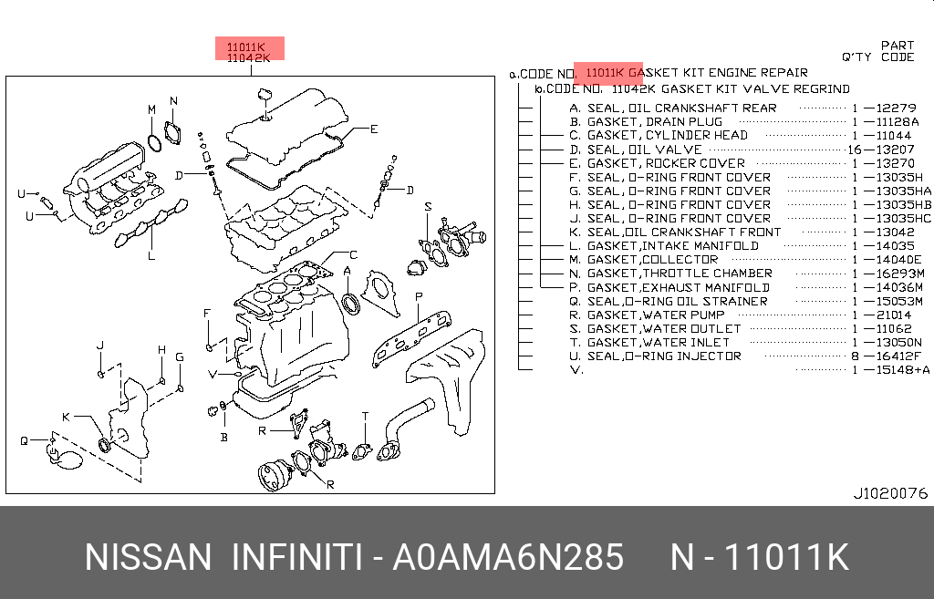 A0AMA6N285 NISSAN GASKET KIT-ENGINE,REPAIR