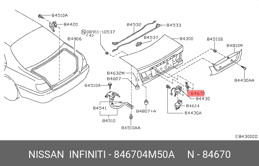 846704M50A NISSAN ДЕРЖАТЕЛЬ КРЫШКИ БАГ