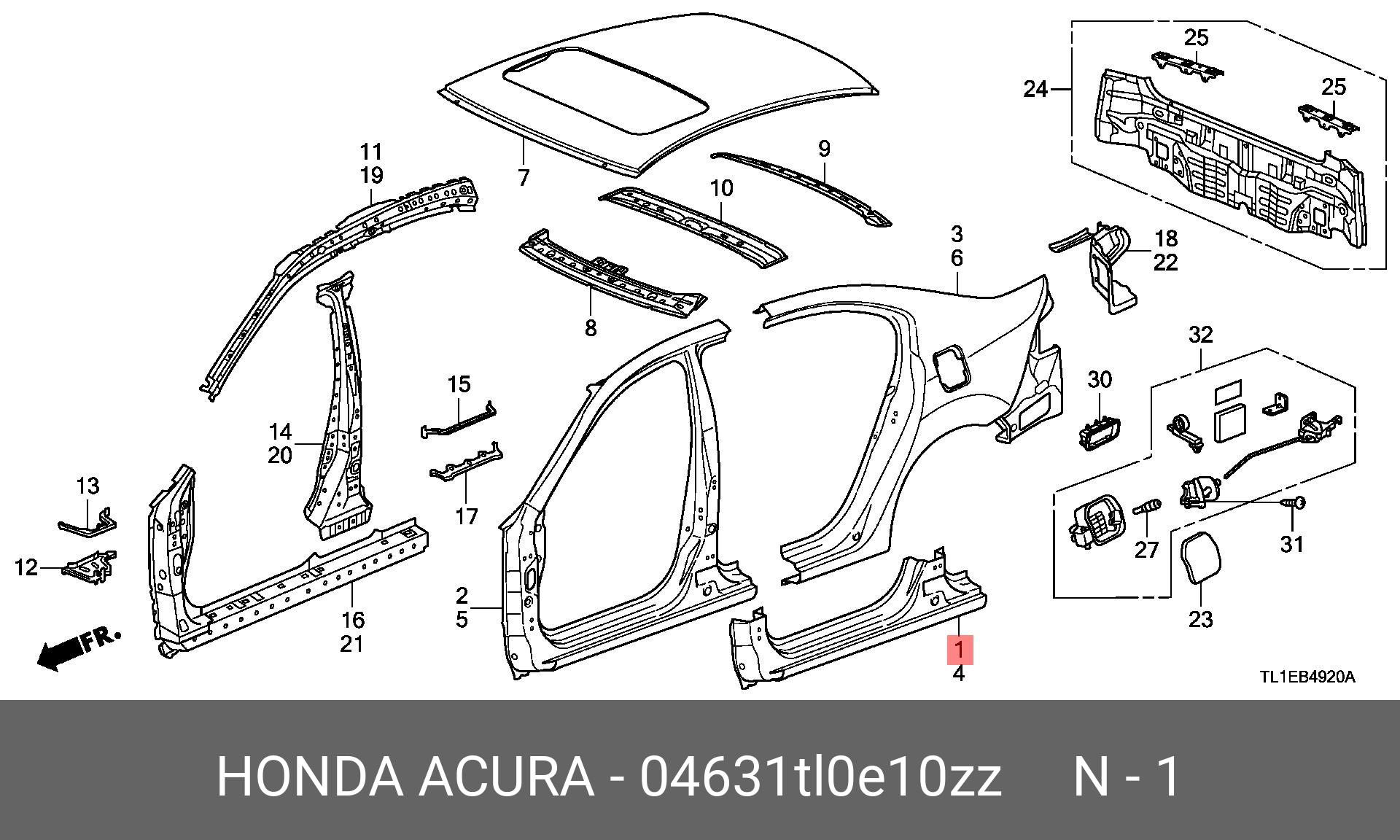 04631TL0E10ZZ HONDA Панель, прав. Боковой порог
