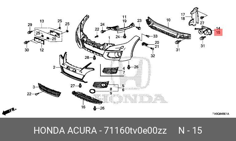 71160TV0E00ZZ HONDA Кронштейн крепления,пер бампер