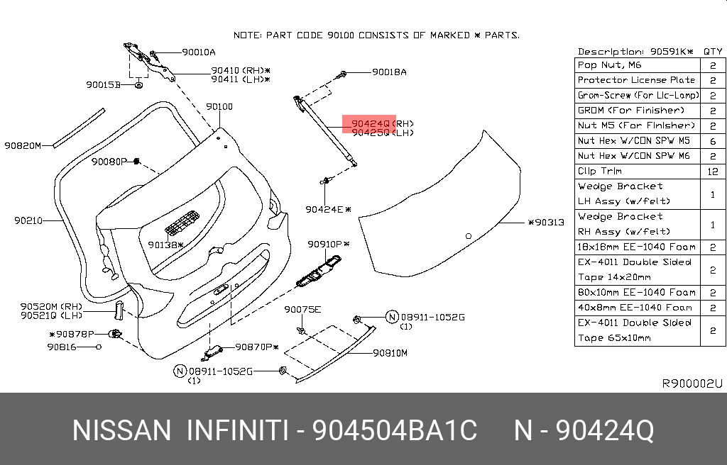 904504BA1C NISSAN Амортизатор крышки багажника