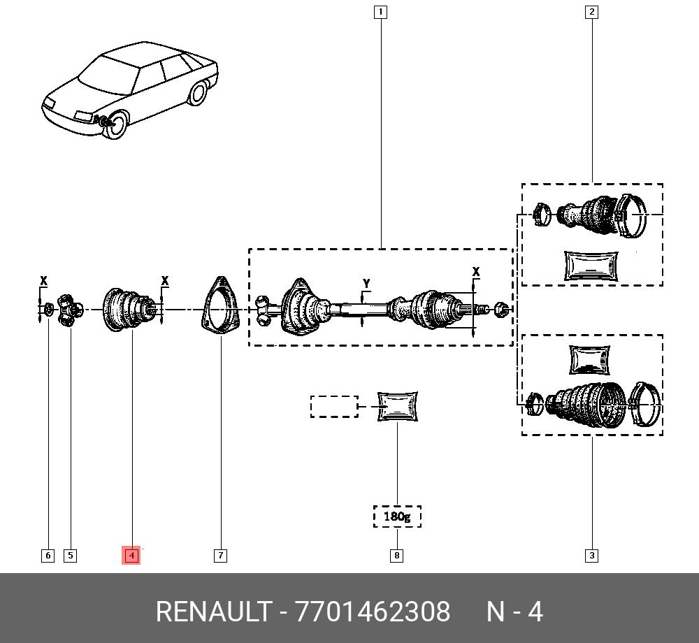 7701462308 RENAULT Комплект пылника, приводной вал