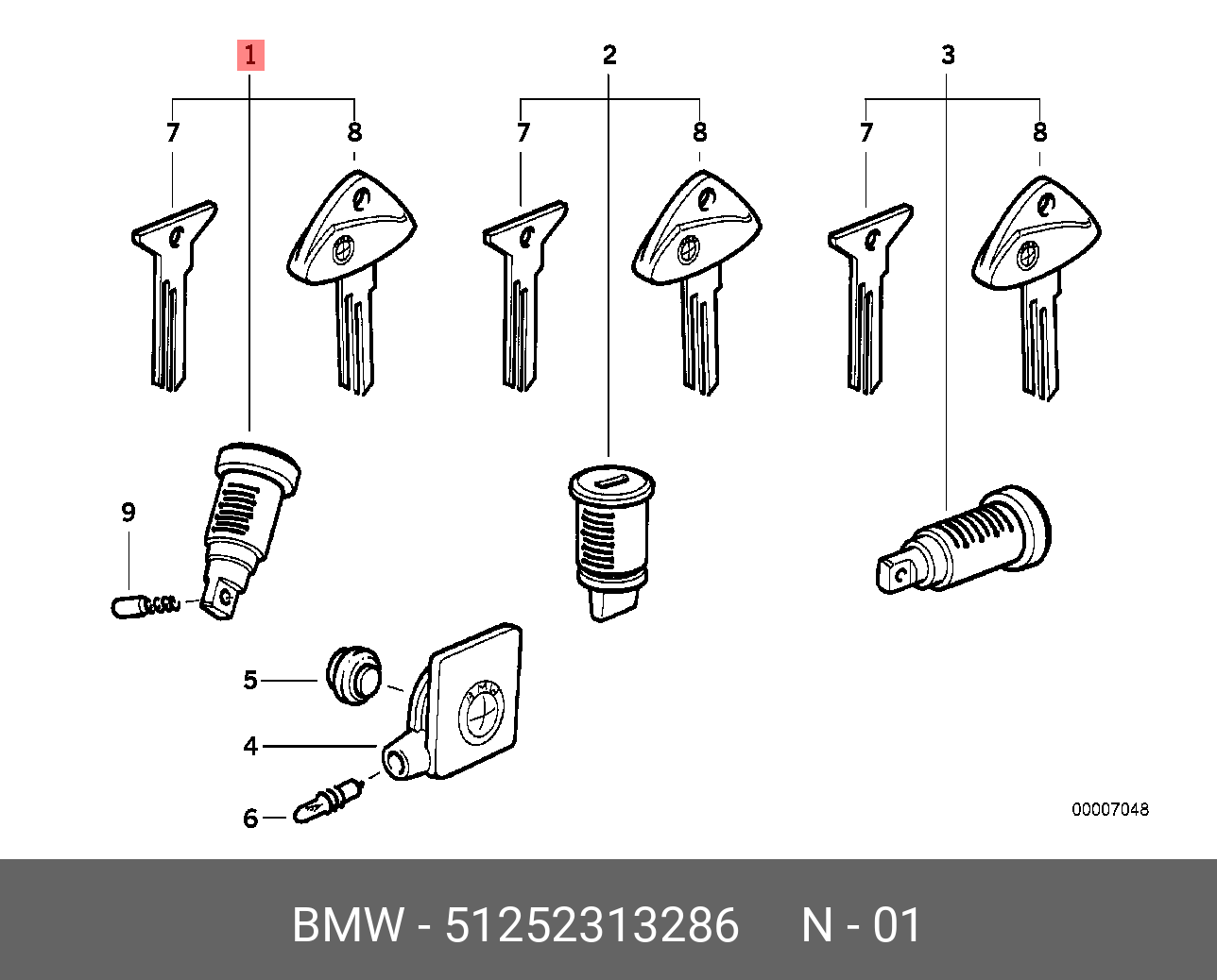 51252313286 BMW Цилиндр замка зажигания и вала рул.упр.,SCHLIESSZYLINDER ZÜNDLENKSCHLOSS