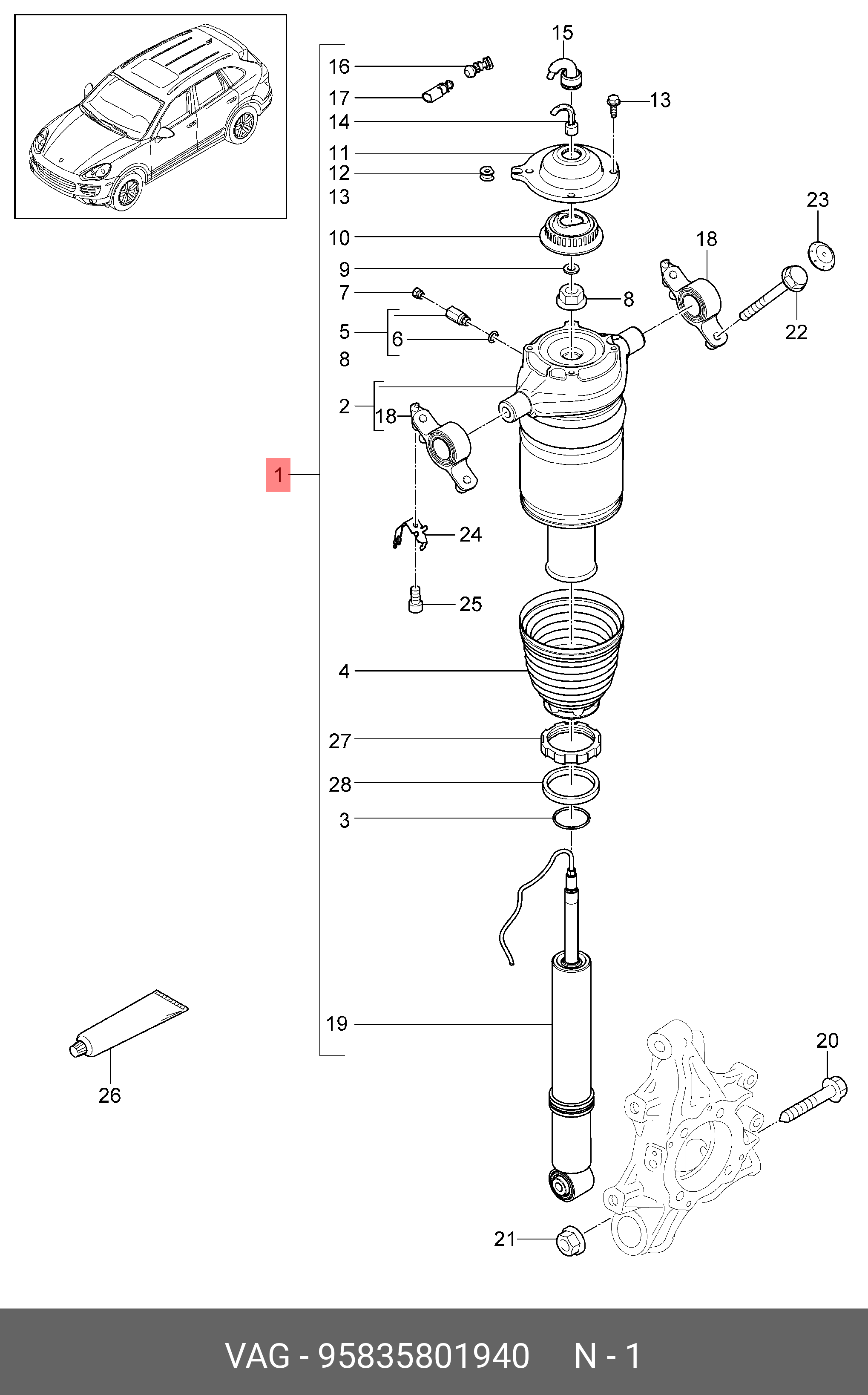 95835801940 PORSCHE Амортизаторная стойка в сборе