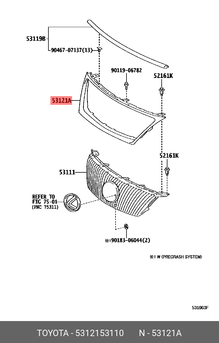 5312153110 TOYOTA MOULDING, RADIATOR GRILLE