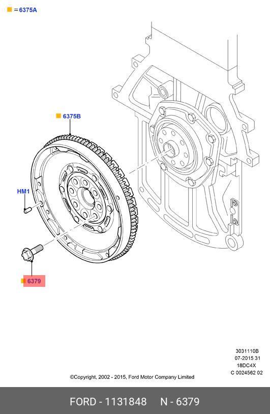 1131848 FORD Болт маховика M10x22 / FORD 1131848 FORD Болт маховика M10x22 / FORD