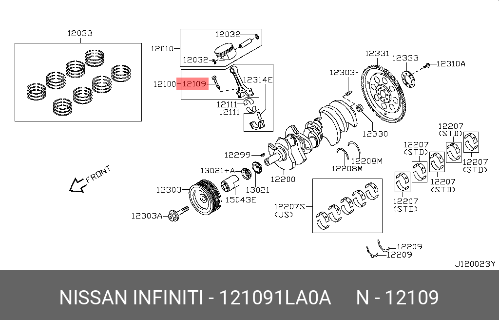 121091LA0A NISSAN БОЛТ С ШЕСТИГРАННОЙ ГОЛОВКОЙ