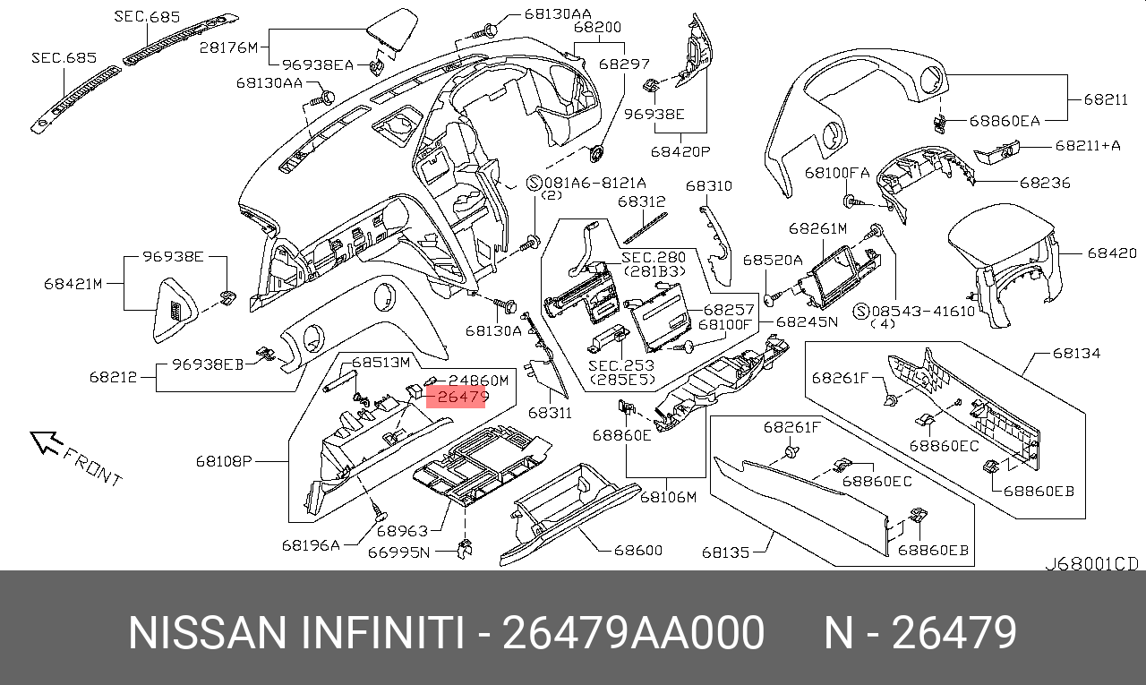 26479AA000 NISSAN КРОНШТЕЙН ПЛАСТИКОВЫЙ