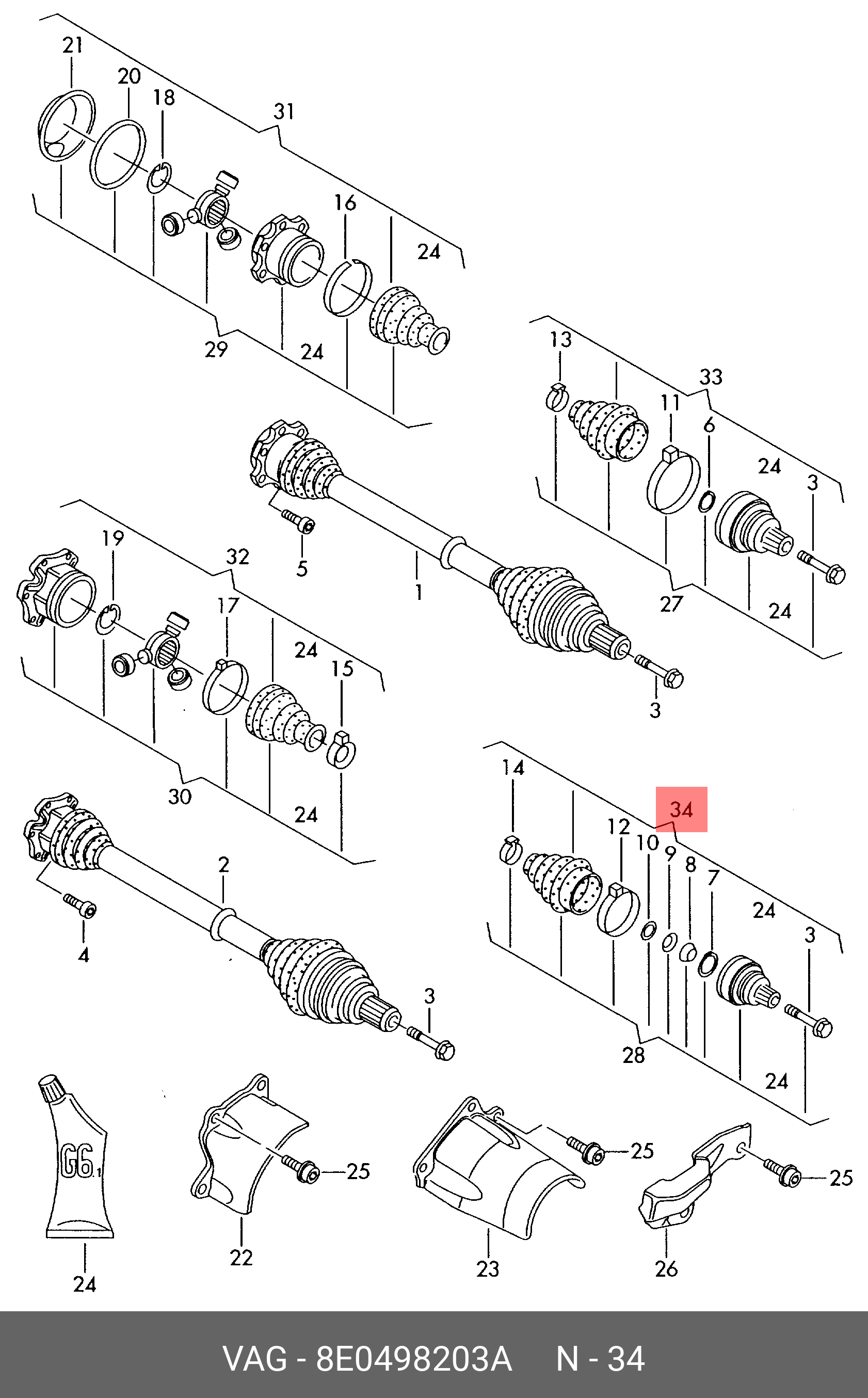 8E0498203A VAG Комплект пылника, приводной вал