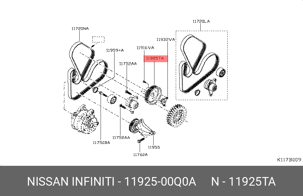 1192500Q0A NISSAN Ролик натяжителя