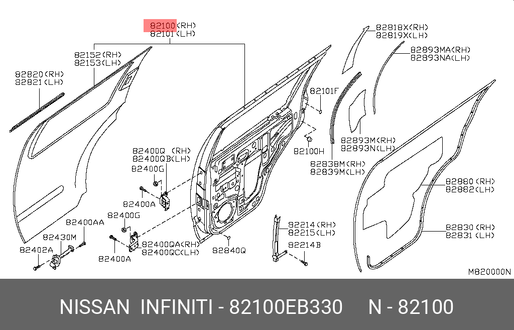 82100EB330 NISSAN ДВЕРЬ ЗАДНЯЯ