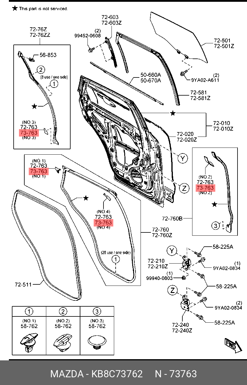 KB8C73762 MAZDA FASTENER, WEATHERSTRIP