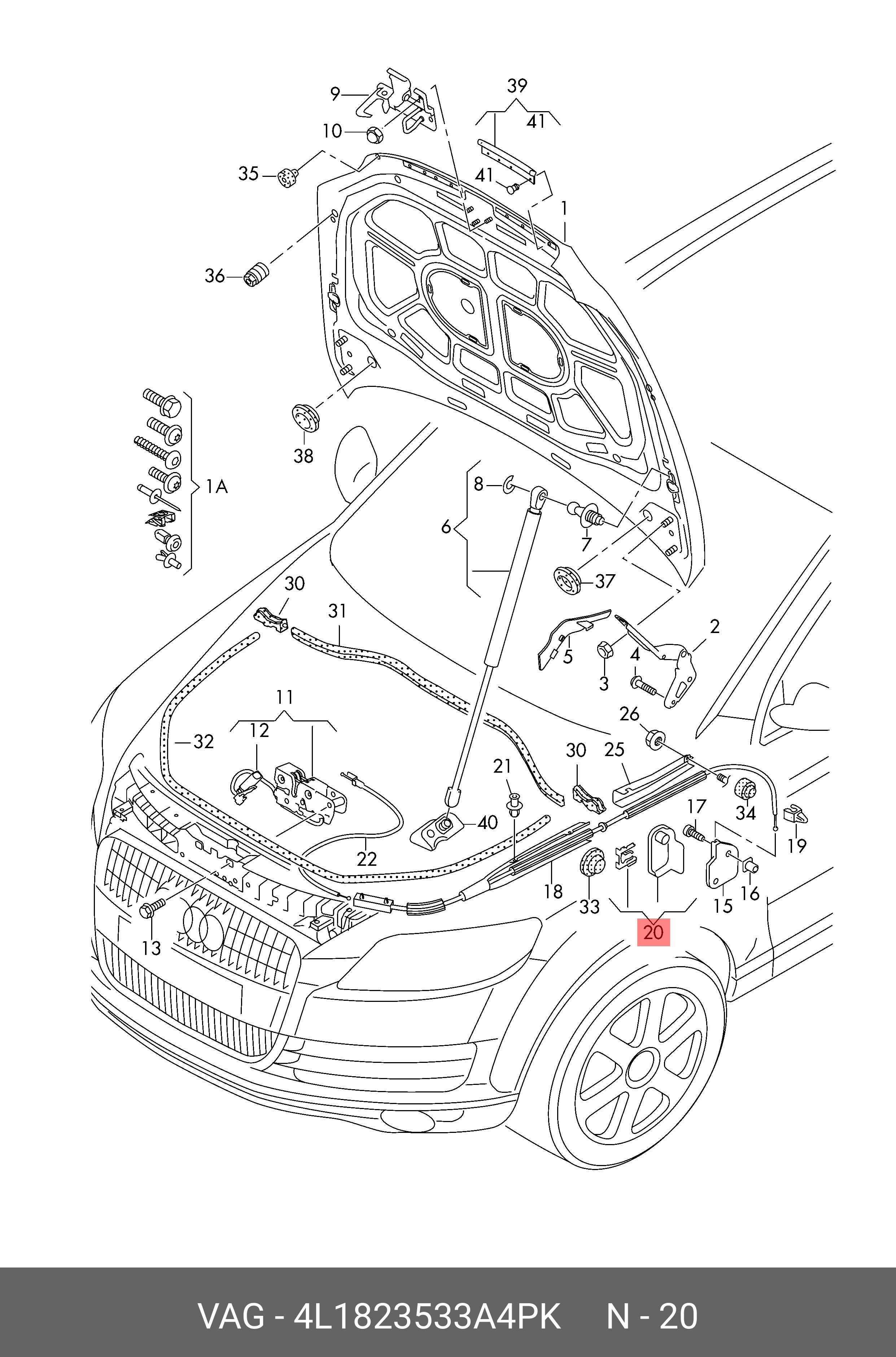 4L1823533A4PK VAG [8 гр.], (AUDI), Рукоятка троса тяги замка купить в  интернет-магазине AvtoTO