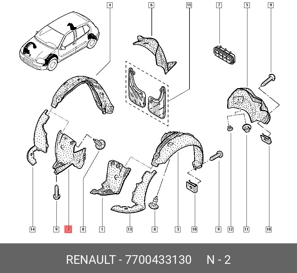 7700433130 RENAULT Подкрылок пер. прав. (пер часть) - Клио II купить в  интернет-магазине AvtoTO