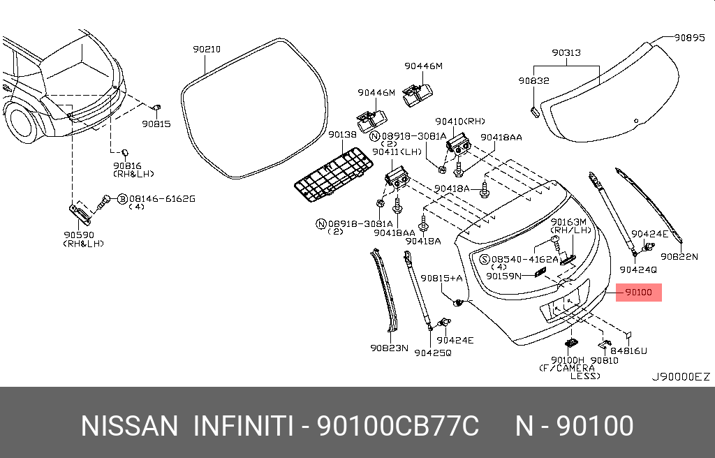 90100CB77C NISSAN крышка багажника Z50