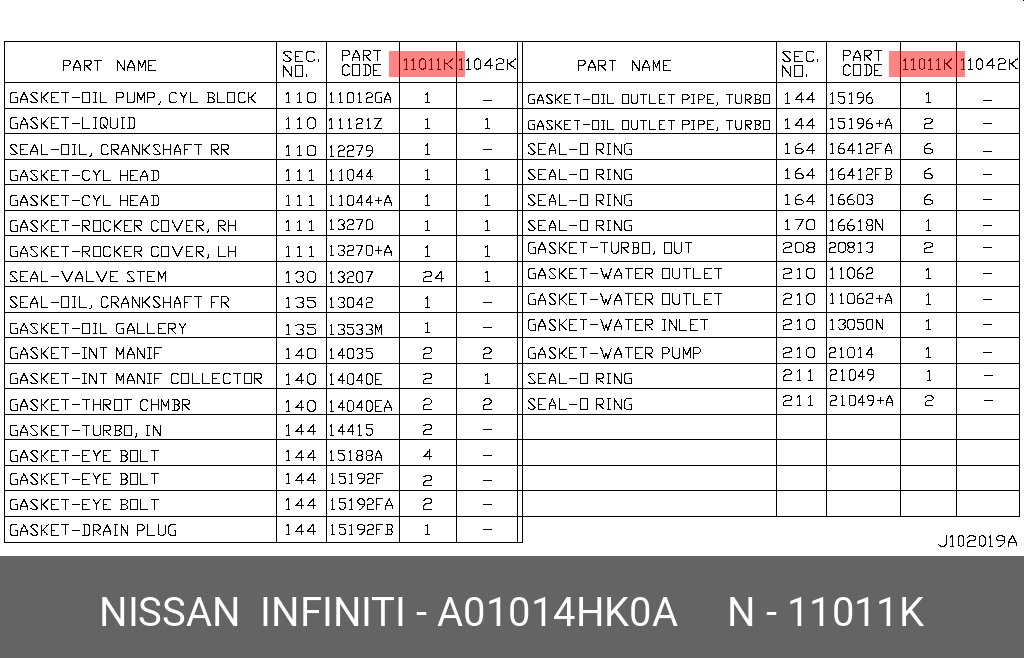 A01014HK0A NISSAN НАБОР ПРОКЛАДОК ДВИГАТЕЛЯ