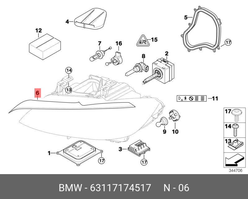 63117174517 BMW Уплотнитель фары Л
