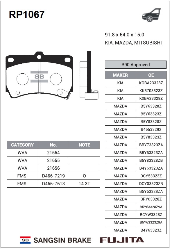 RP1067 SANGSIN BRAKE Колодки тормозные передние RP1067 Fujita