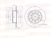 B2202002 UBS Тормозной диск для AUDI A3 03-/SKODA OCTAVIA/YETI/VW CADDY/GOLF 03- задний не вент., 1шт.