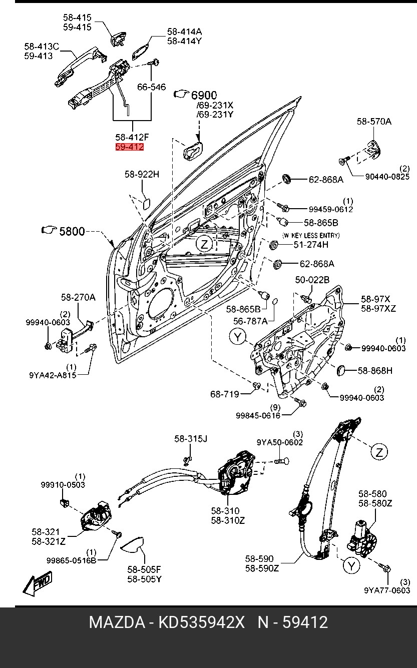 KD535942X MAZDA Кронштейн ручки двери