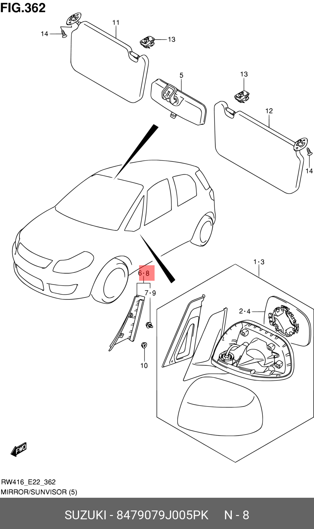 8479079J005PK SUZUKI НАКЛАДКА САЛОНА, СКРЫВАЕТ КРЕПЛЕНИЕ ЗЕРКАЛА ЗАДНЕГО ВИДА