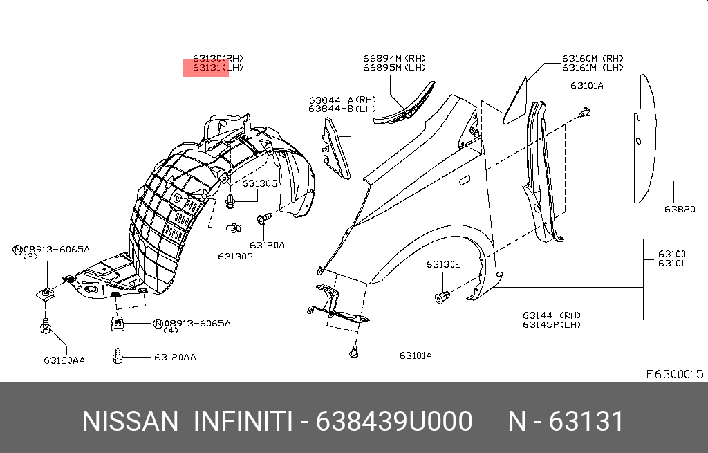 638439U000 NISSAN Подкрылок передний, левый