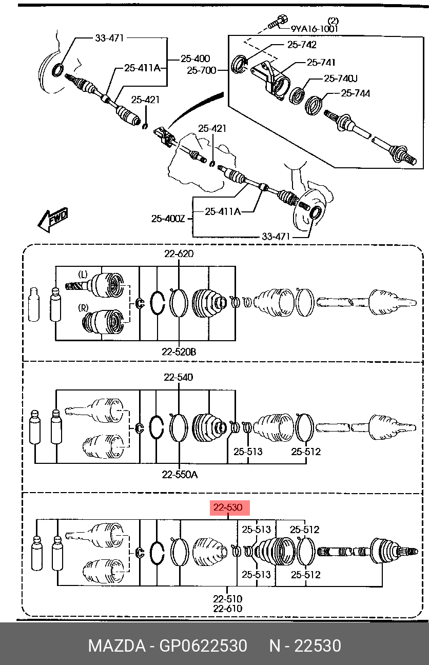 GP0622530 MAZDA Пыльник, приводной вал
