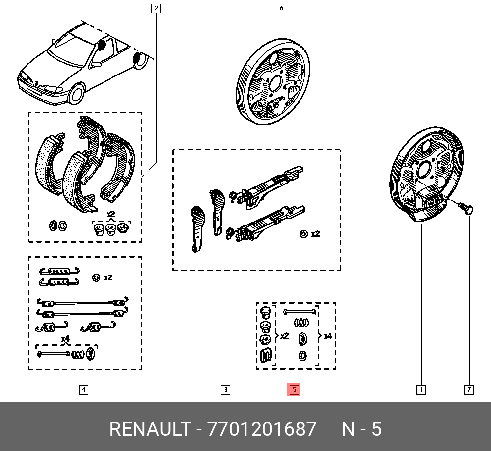 7701201687 RENAULT Автозапчасть/Рем-кт  тормоз. механизмов (барабан.)