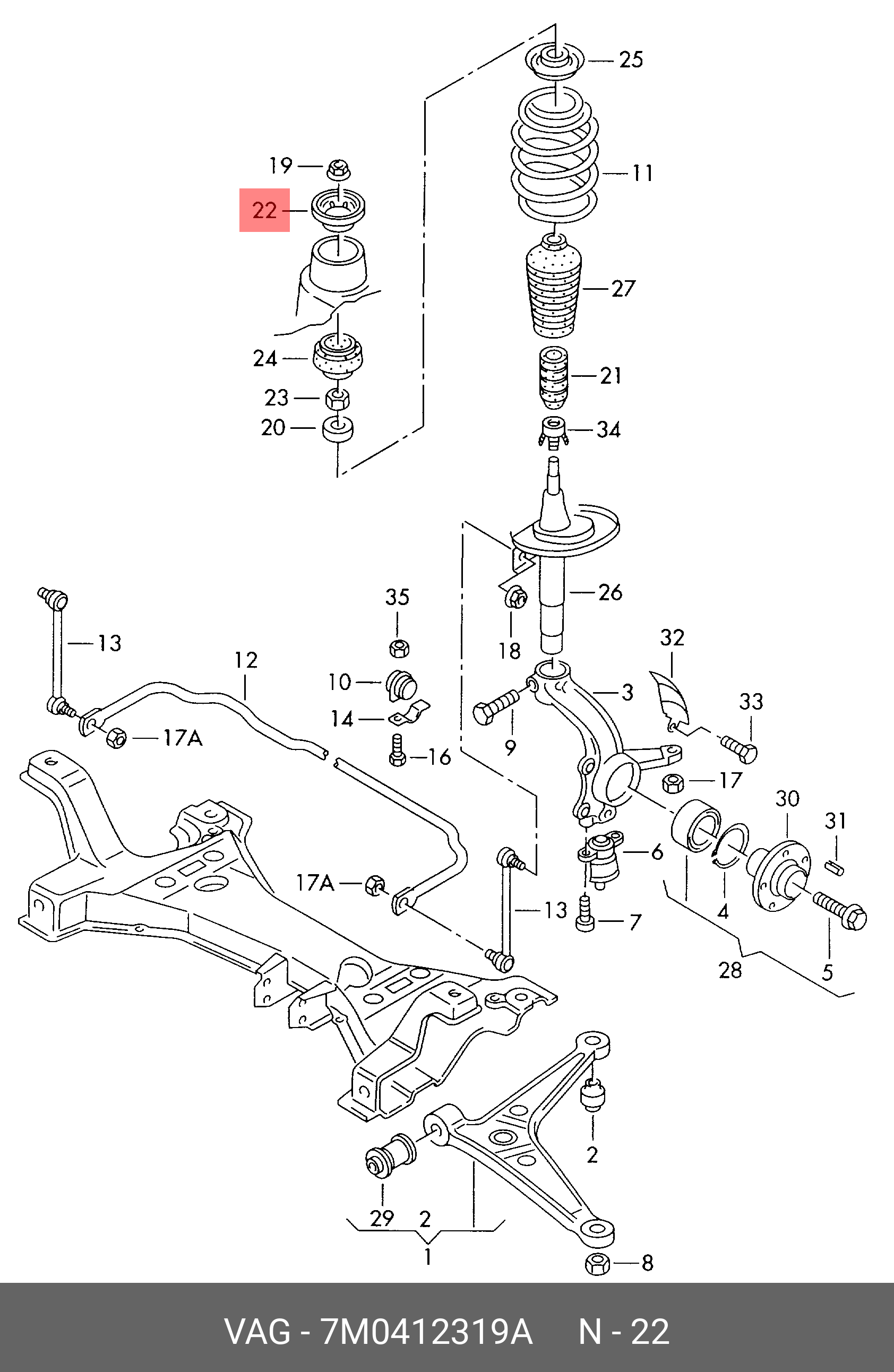 7M0412319A VAG Ограничитель хода передней подвески купить в интернет ...