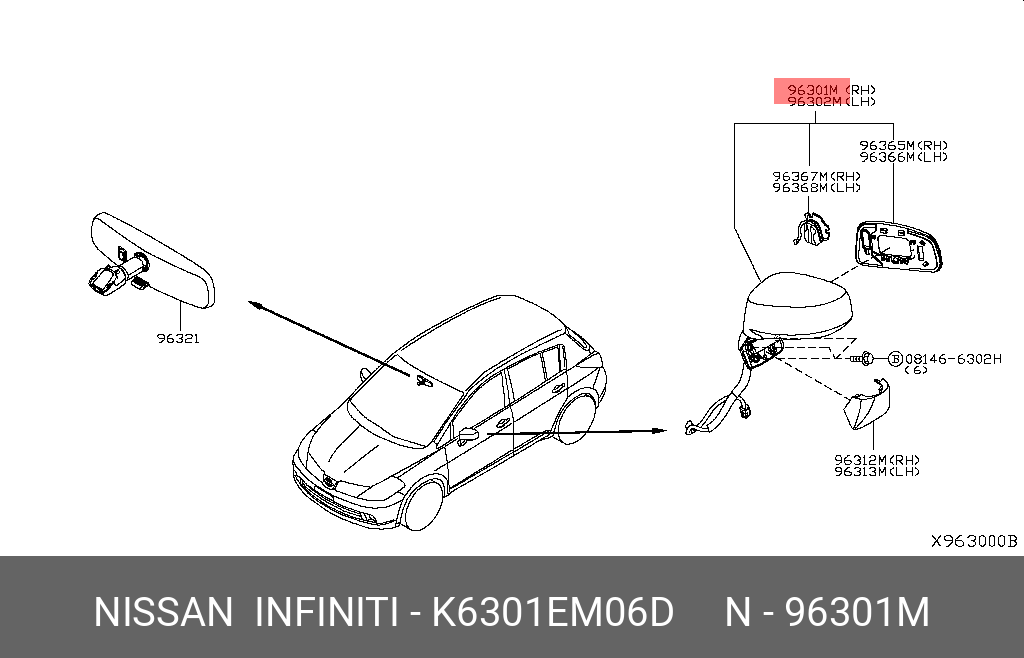 K6301EM06D NISSAN Зеркало прав  C11X