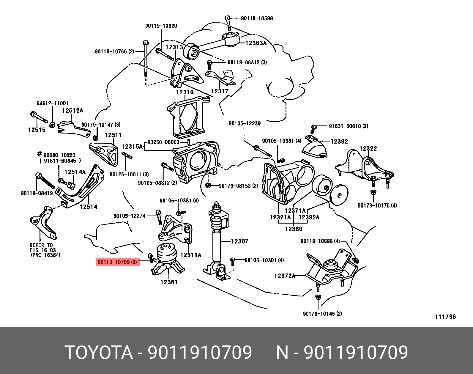 9011910709 TOYOTA БОЛТ С ШЕСТИГРАННОЙ ГОЛОВКОЙ
