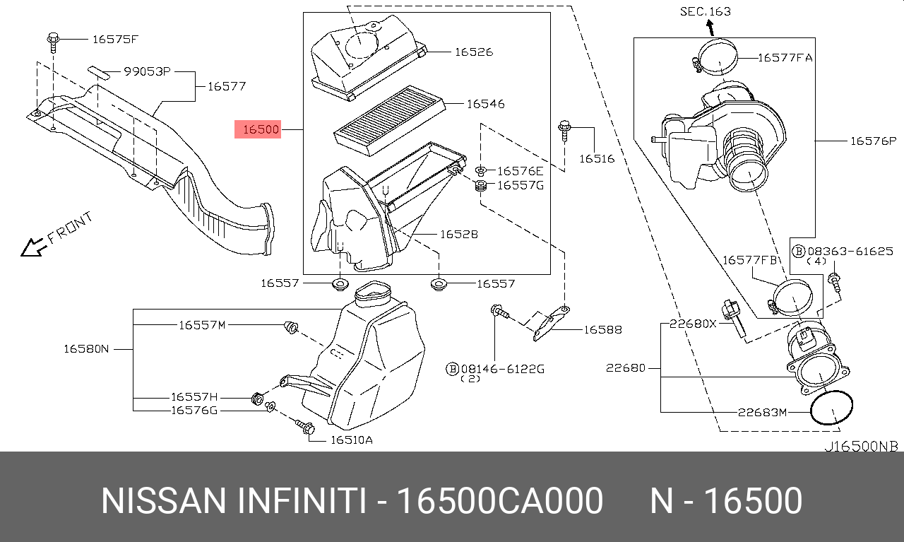 16500CA000 NISSAN ВОЗДУШНЫЙ ФИЛЬТР