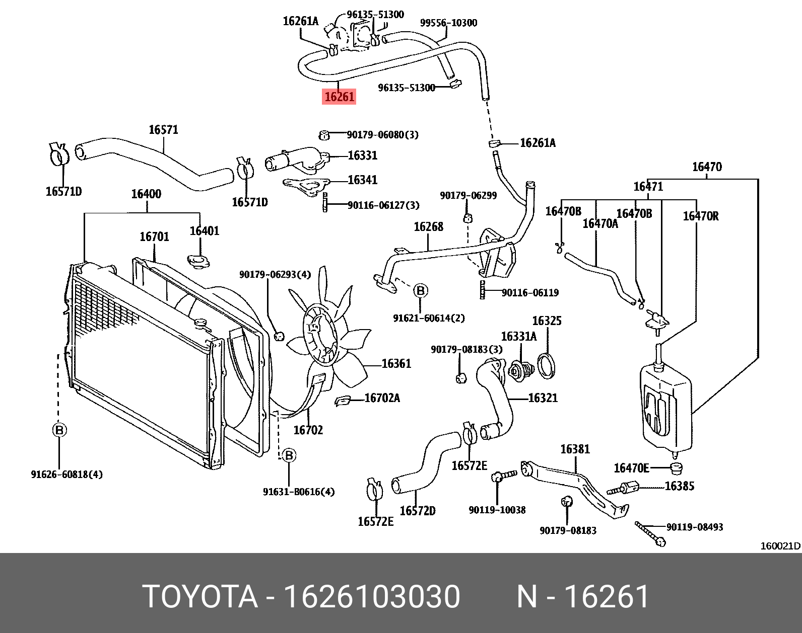 1626103030 TOYOTA HOSE, WATER BY-PASS
