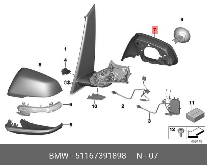 51162993766 BMW зеркало,AUSSENSPIEGEL BEHEIZT RECHTS купить в интернет-магазине 