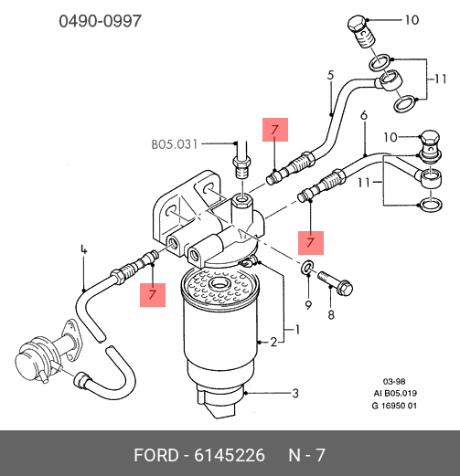 6145226 FORD Кольцо уплотнительное топливной системы / FORD Transit Diesel 85~,KEGELDICHTRING
