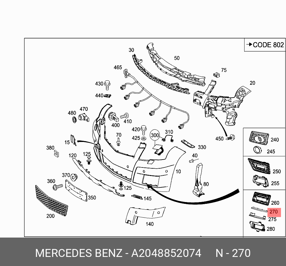 A2048852074 MERCEDES-BENZ НАКЛАДКА БАМПЕРА ПЕРЕДНЕГО