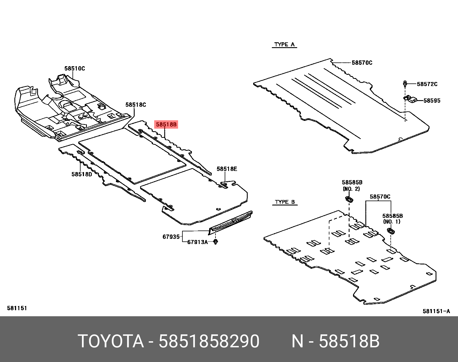 5851858290 TOYOTA MAT, REAR FLOOR, NO.2