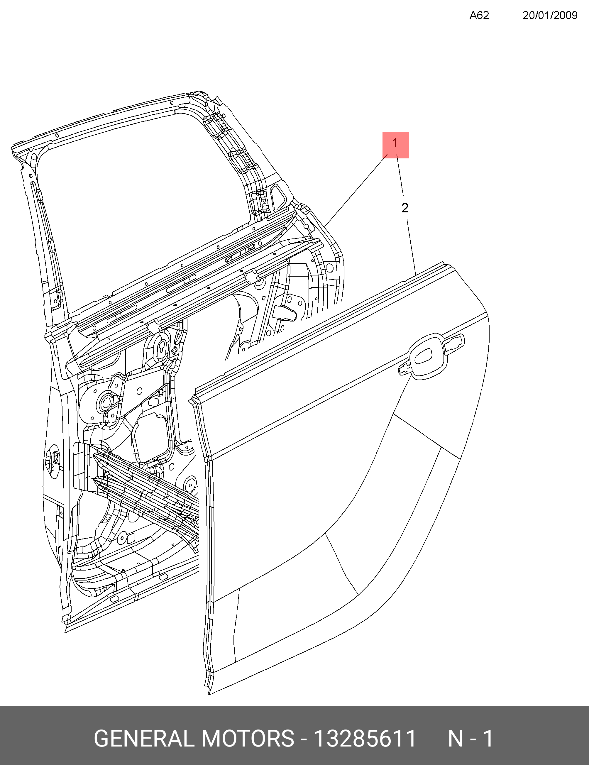 13285611 OPEL Дверь задняя правая / OPEL Astra-J (5-ти дверн.)