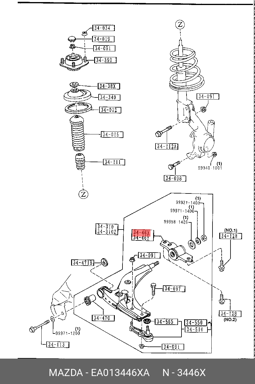 EA013446XA MAZDA сайлентбл.перед.рычага зад.прав. Mazda MX-3 EC 91>