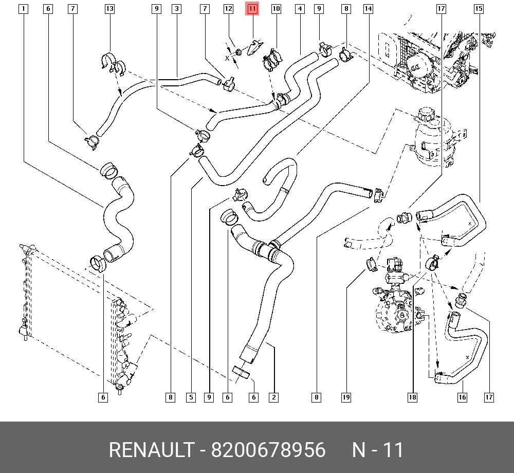 8200678956 RENAULT ФИКСАТОР ПАТРУБКА РАДИАТОРА (МЕТ)