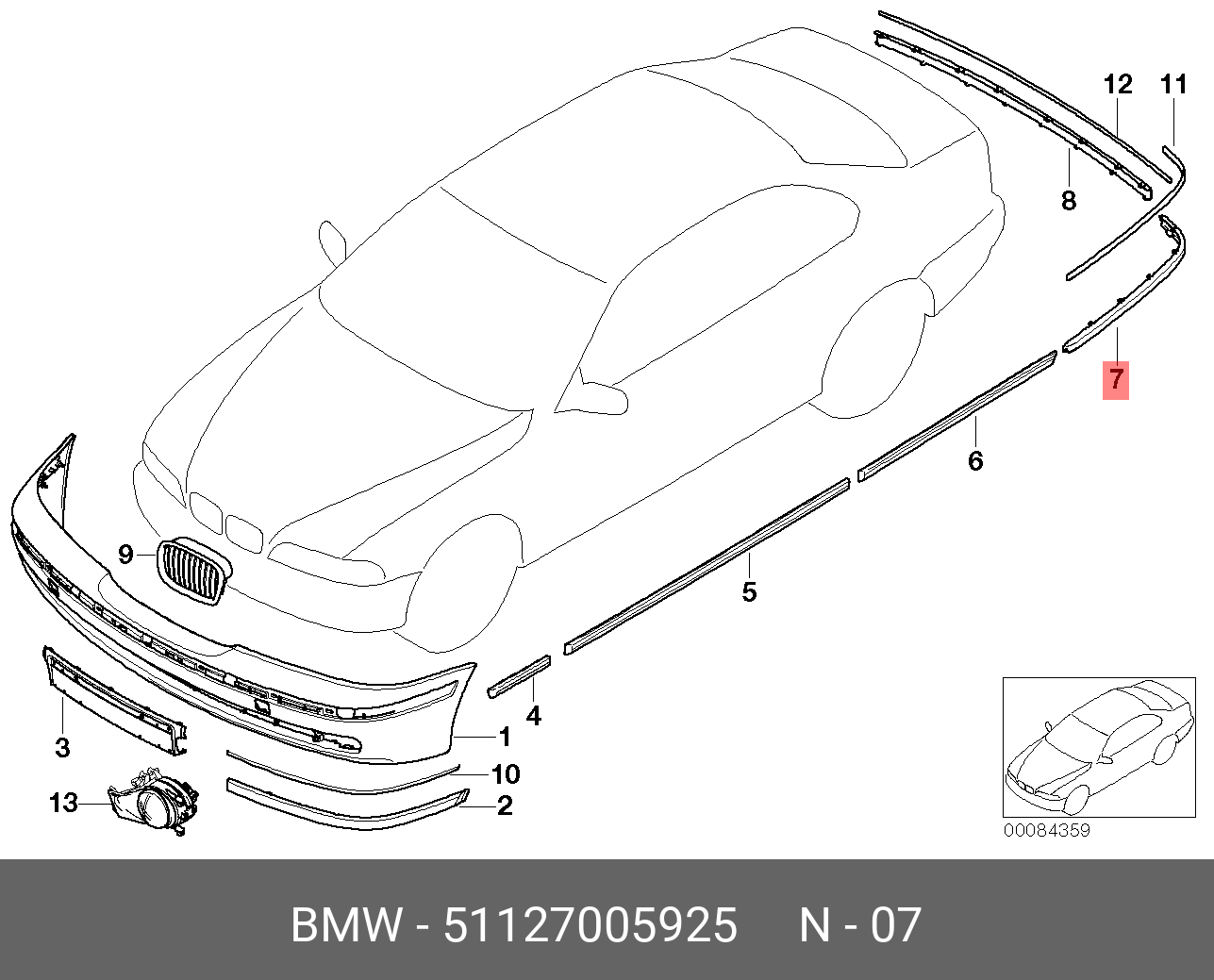 51127005925 BMW Защитная планка Л Зд загрунтованная