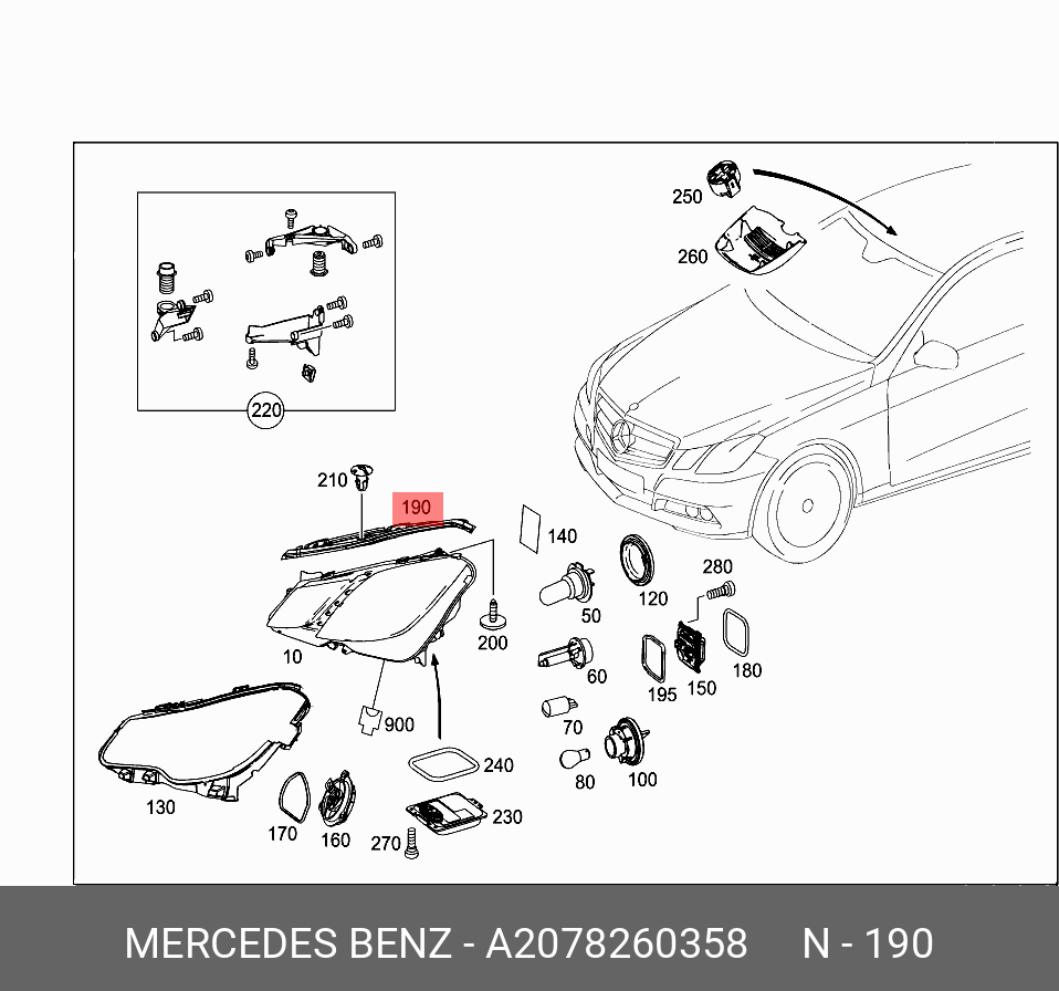 A2078260358 MERCEDES-BENZ УПЛОТНИТЕЛЬ ФАРЫ ПЕРЕДНЕЙ