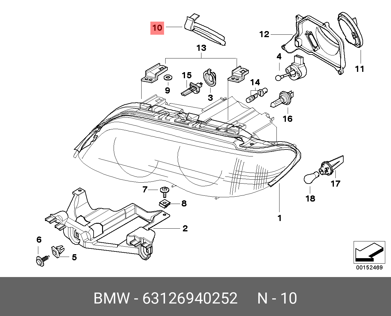 63 12 015 Removing and installing or replacing left headlight (adaptive headligh