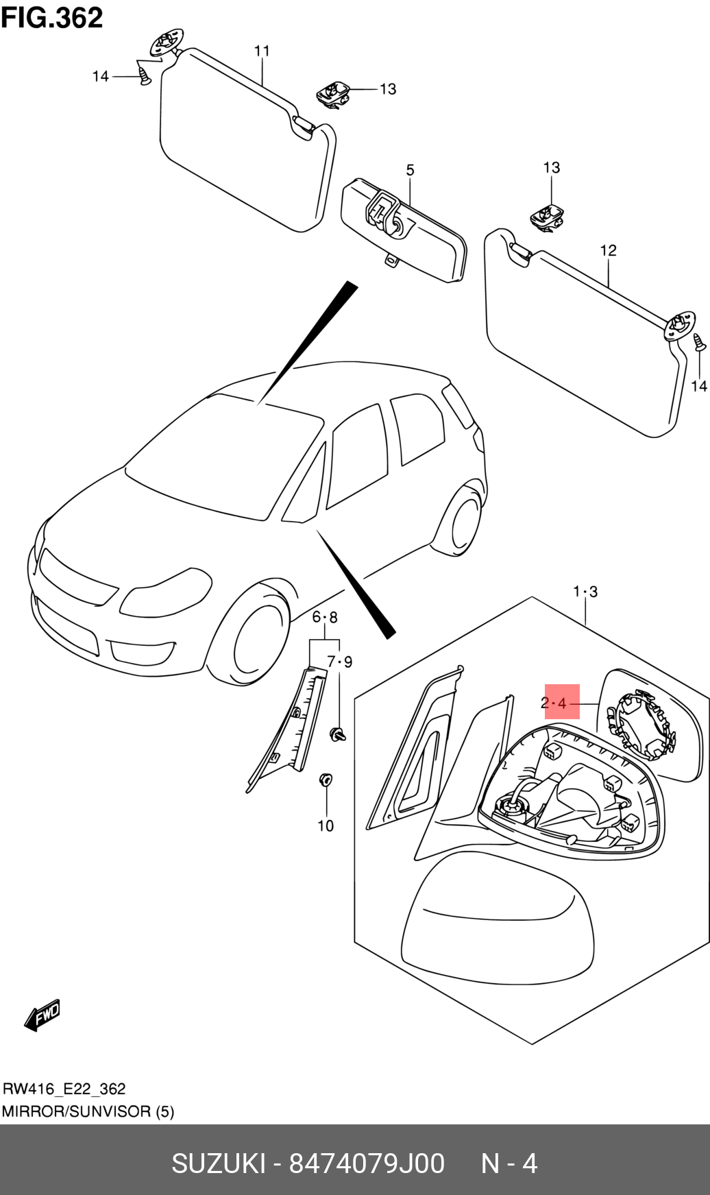 8474079J00 SUZUKI Стекло зеркала заднего вида