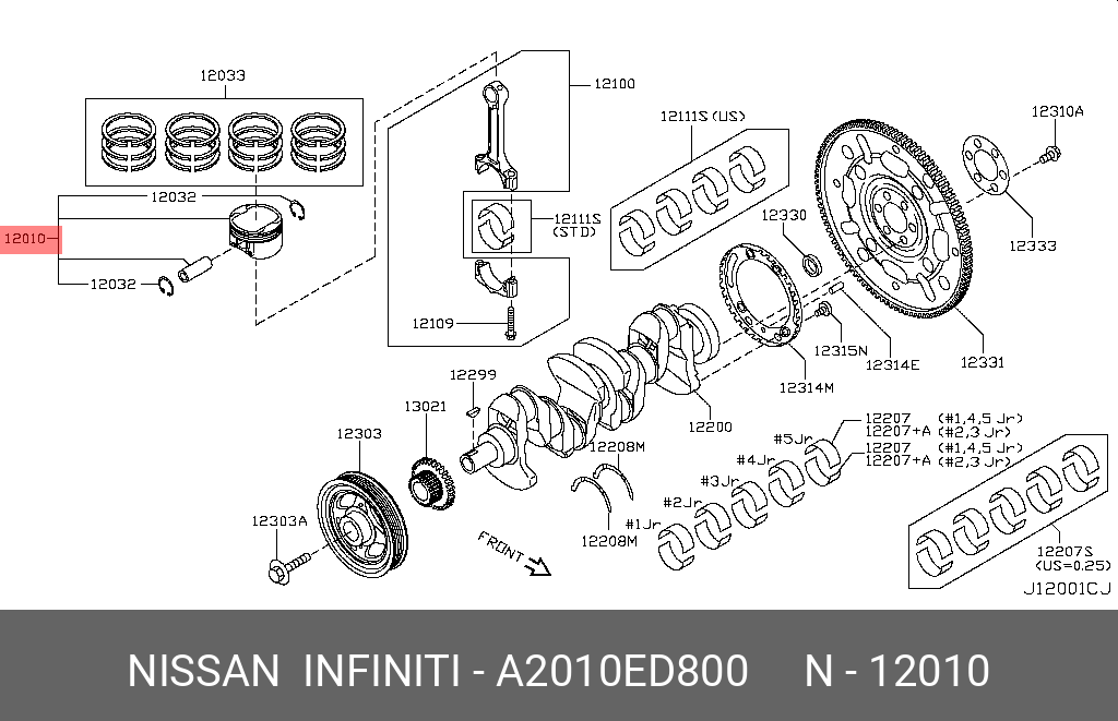 A2010ED800 NISSAN Поршень с пальцем