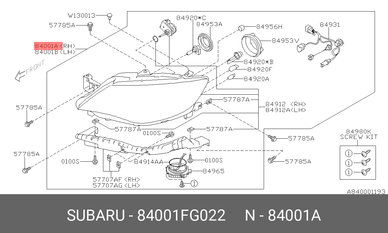 84001FG022 SUBARU ФАРА