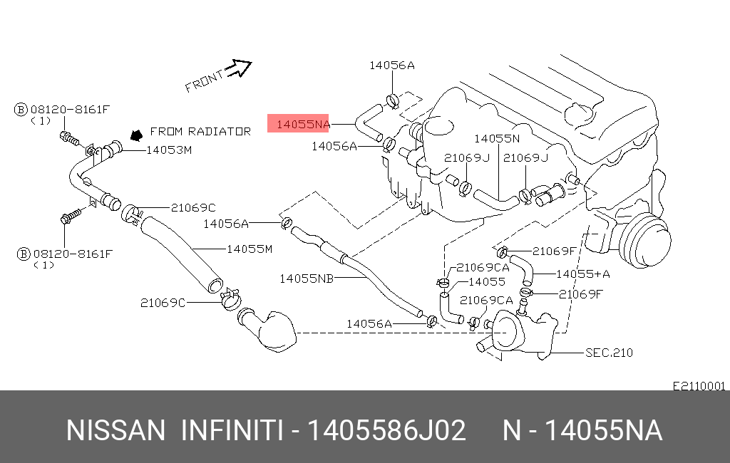 1405586J02 NISSAN Патрубок системы охлаждения ДВС
