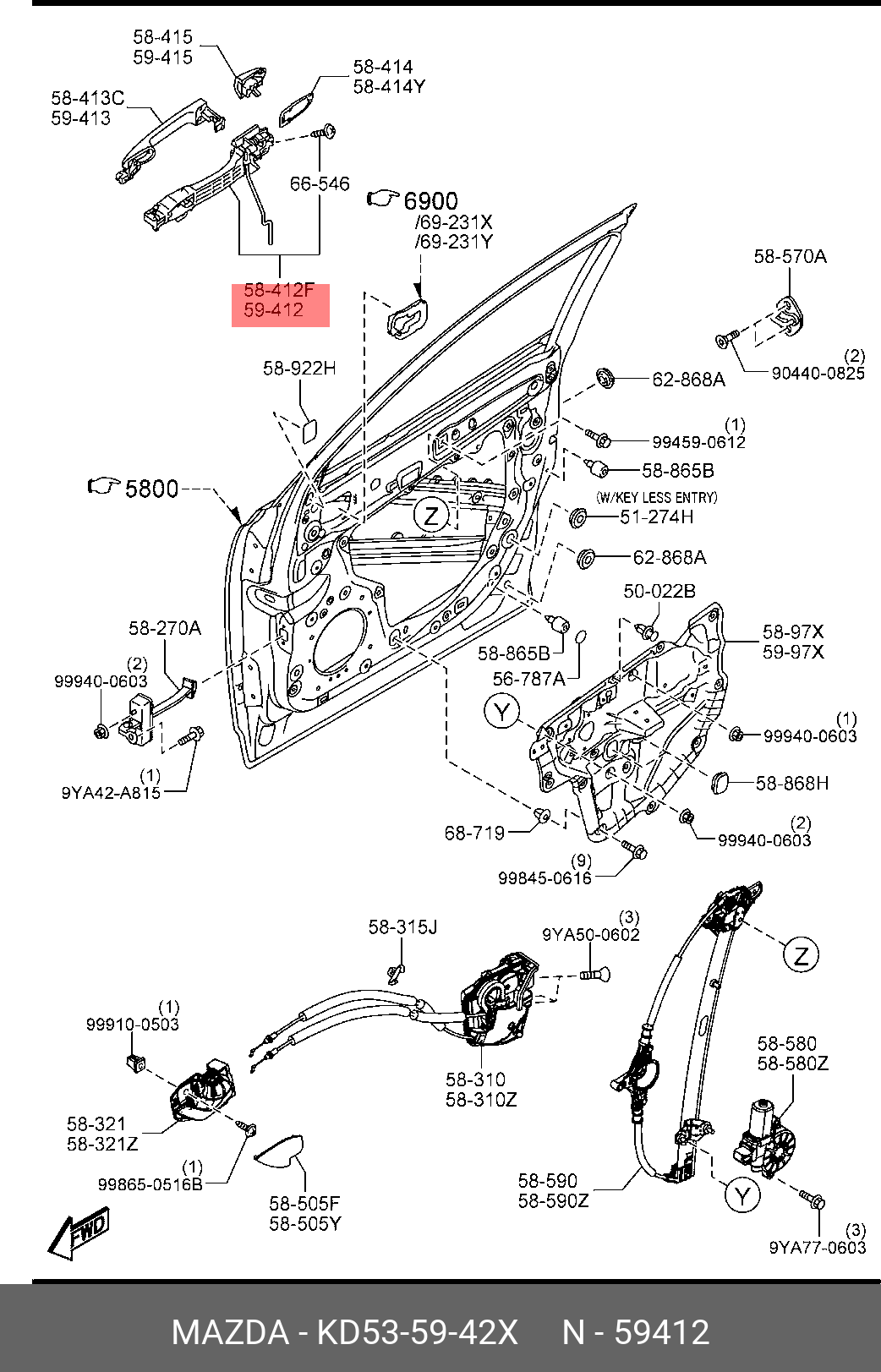 KD535942X MAZDA Кронштейн ручки двери