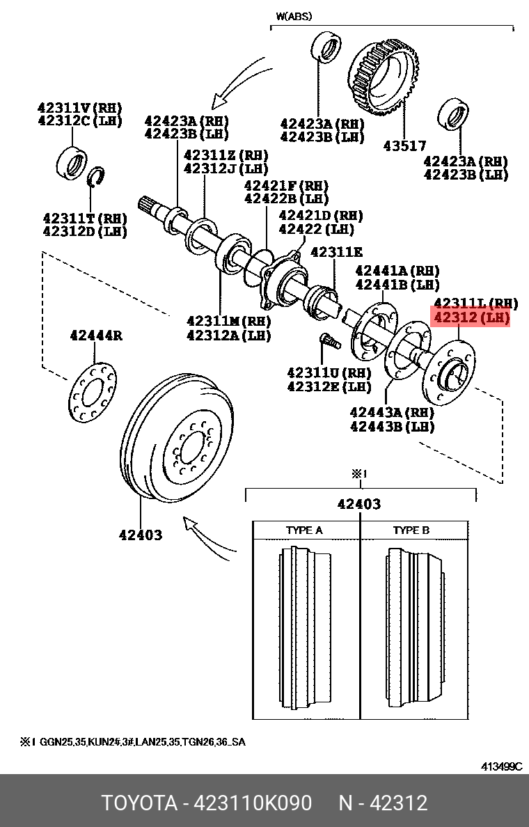 423110K090 TOYOTA ПОЛУОСЬ